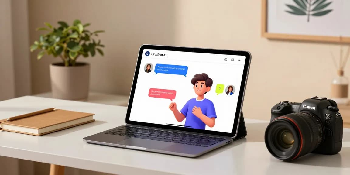 Engaging Crushon AI chat interaction in a stylish home office setting.
