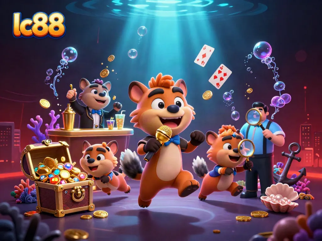Experience the lively comedy casino scene at lc88 with playful hyenas, vibrant treasures, and immersive fun.