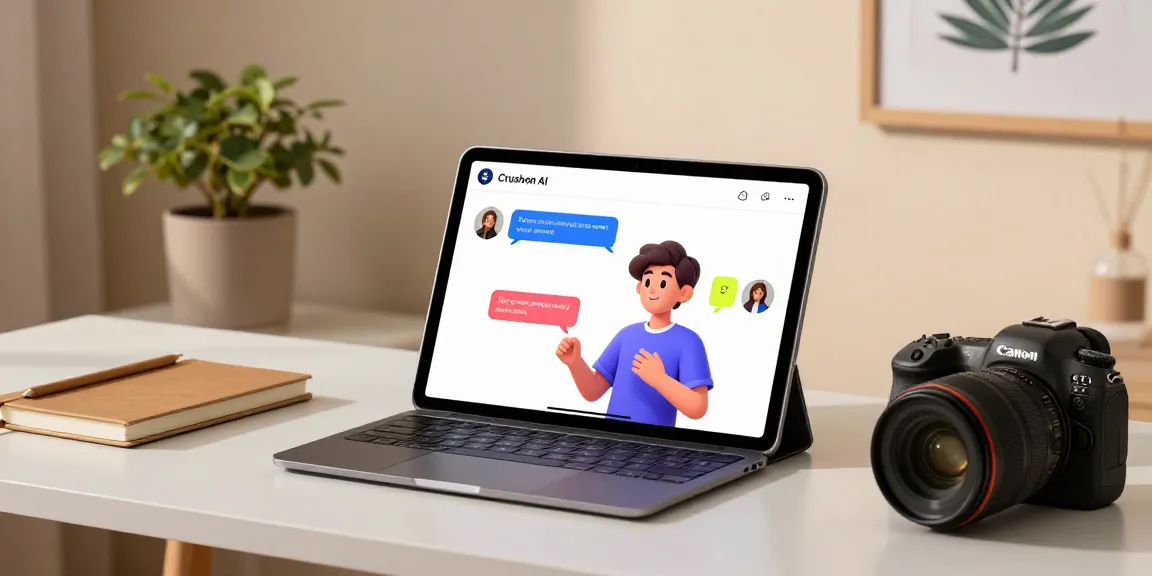 Engaging Crushon AI chat interaction in a stylish home office setting.