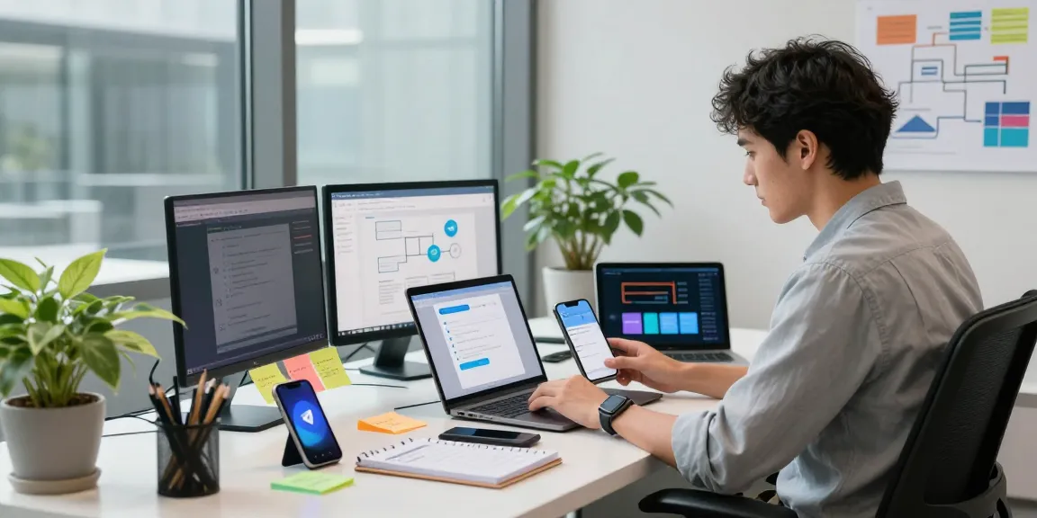 Experience seamless Telegram Download on various devices in a modern workspace setup.
